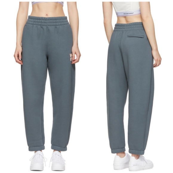 Alexander Wang T Puff Logo Crop Sweatpants Structured Terry Size Small Asphalt - Picture 3 of 16